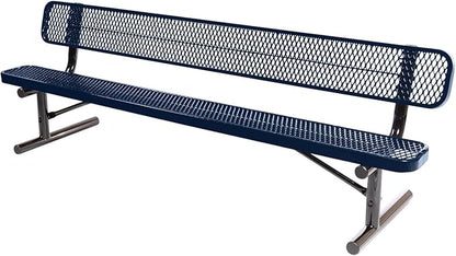 COATEDOUTDOORFURNITURE Heavy-Duty Portable Outdoor Bench Thermoplastic Coated, Expanded Metal, Commercial-Grade Seating, Made in America (Portable with Back, 8 Ft, Textured Dark Blue)