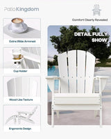White 6-Piece Folding Adirondack Chair Set with Cup Holders, Ottomans, Side Table & Beige 9FT Patio Umbrella with Base - Photo 5