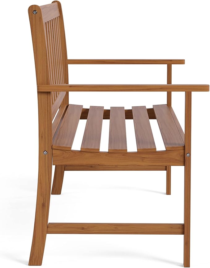 Greemotion Borkum 4-Feet Eucalyptus Solid Wood Outdoor Bench, Garden Chair for Patio Backyard Porch, Natural