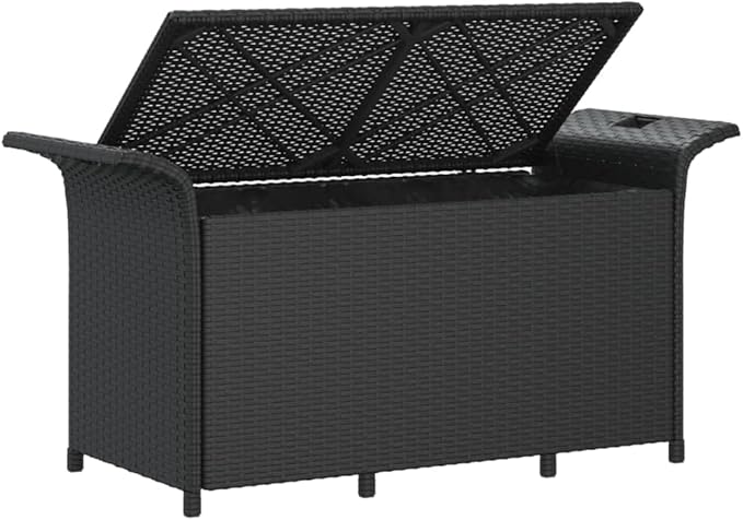 Patio Bench with Cushion Black 45.7"x18.1"x22.4" Poly Rattan Deck Bench Outdoor Bench Porch Bench Garden Bench for patios, Gardens, Decks
