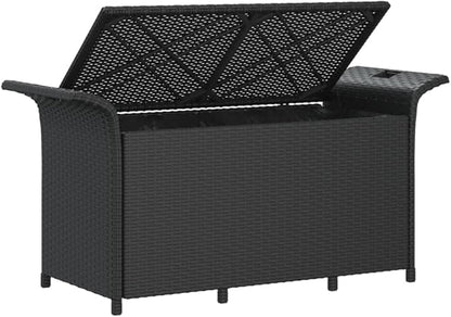 Patio Bench with Cushion Black 45.7"x18.1"x22.4" Poly Rattan Deck Bench Outdoor Bench Porch Bench Garden Bench for patios, Gardens, Decks
