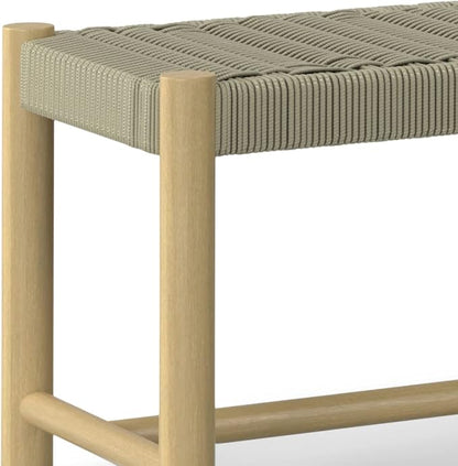 SIMPLIHOME Dahlia SOLID ACACIA WOOD 18 inch x 46 inch Contemporary Outdoor Indoor Bench in Natural Taupe for the Garden