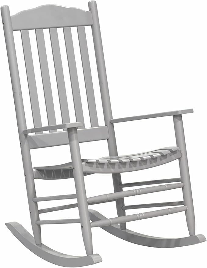 D&F Design Outdoor Rocking Rocker, Wood Rocking Chair with High Back and Curved Seat, UV Treated (Gray), Outoor and Indoor use