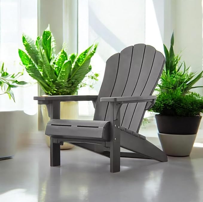 Modern Adirondack Chair with Cup Holder, Outdoor Patio Furniture (Classic Gray)