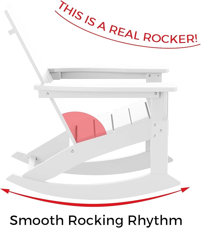 Costaelm Outdoor Adirondack Chair, All Weather Resistant Lawn Chairs Balcony Chair and Fire Pit Chairs, Patio Chair Outdoor Porch Rocking Chair High Back HDPE Poly Lumber, White
