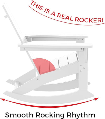 Costaelm Outdoor Adirondack Chair, All Weather Resistant Lawn Chairs Balcony Chair and Fire Pit Chairs, Patio Chair Outdoor Porch Rocking Chair High Back HDPE Poly Lumber, White