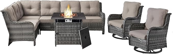 Belord Patio Furniture Set with Fire Pit Table, Outdoor Swivel Rocker Patio Chairs, Oversized Outdoor Sectional Couch - Photo 1