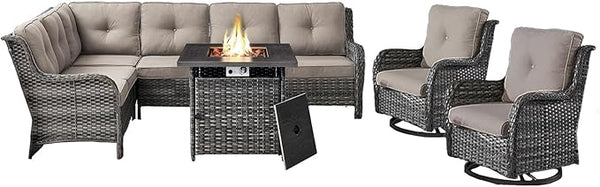 Belord Patio Furniture Set with Fire Pit Table, Outdoor Swivel Rocker Patio Chairs, Oversized Outdoor Sectional Couch - Photo 1