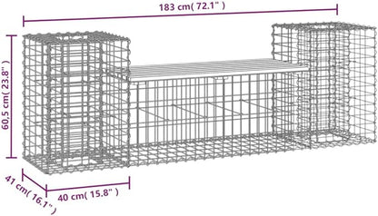 Patio Bench Gabion Design 72"x16.1"x23.8" Solid Wood Garden Bench with Unique Gabion Design Solid Wood Construction Compact Size for Outdoor and Patio Use