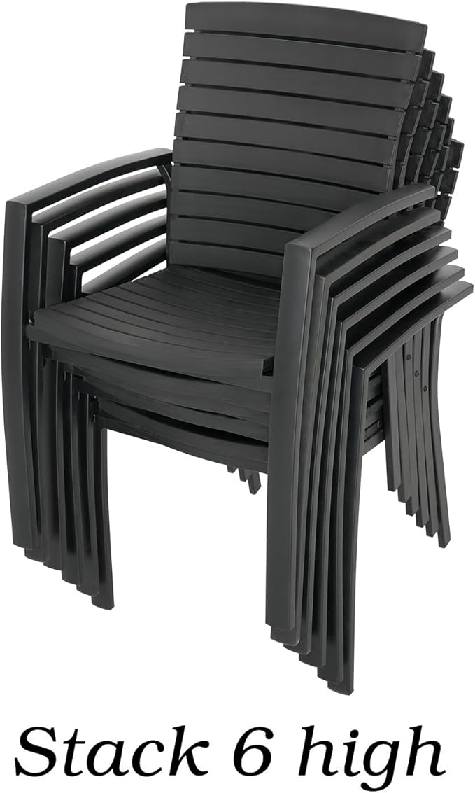 Anmutig Set of 2 Patio Stackable Aluminum/Resin Outdoor Dining Chairs with Armrest for Outdoor Kitchen Garden, Backyard, Supports 300 LBS