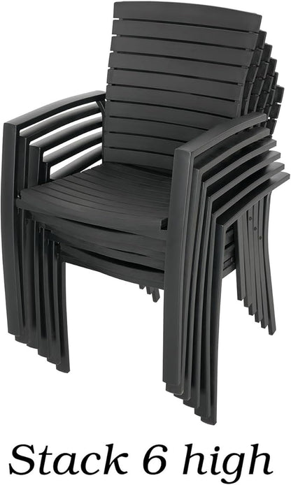 Anmutig Set of 2 Patio Stackable Aluminum/Resin Outdoor Dining Chairs with Armrest for Outdoor Kitchen Garden, Backyard, Supports 300 LBS