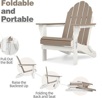 Aoodor HDPE Outdoor All-Weather Folding Adirondack Chair for Patio, Garden, Backyard, Lawn, Fire Pit, Set of 2, Brown