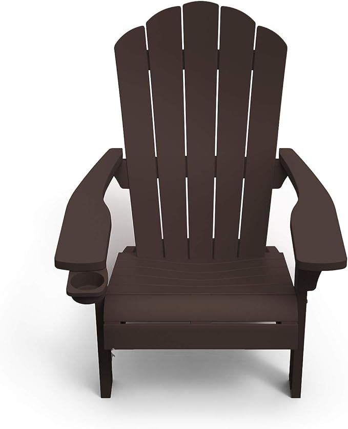 Keter Outdoor Patio Garden Deck Furniture Resin Adirondack Chair with Built-in Cup Holder (Brown)