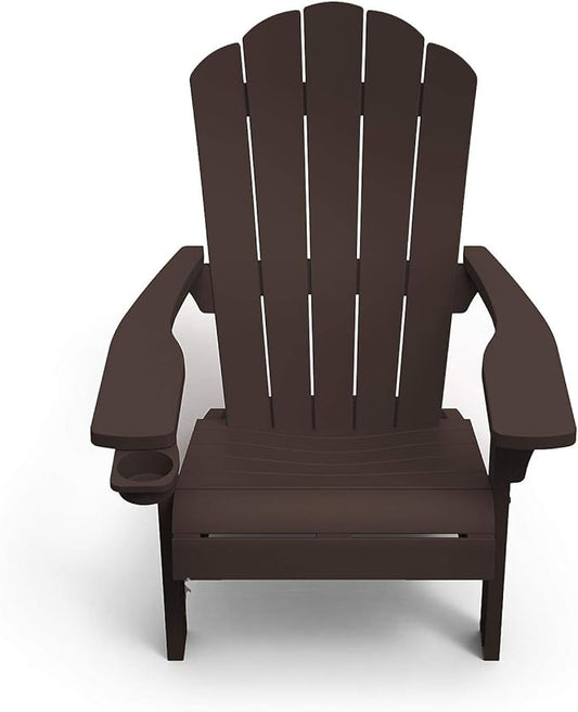 Keter Outdoor Patio Garden Deck Furniture Resin Adirondack Chair with Built-in Cup Holder (Brown)