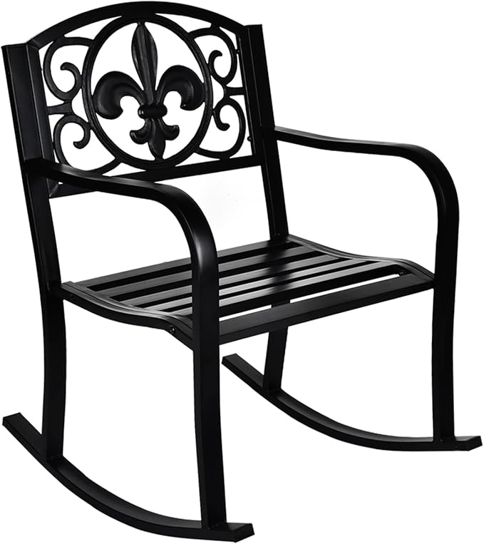 Outdoor Patio Rocking Chair, Metal Rocking seat for for Deck, Backyard or Garden (Black)
