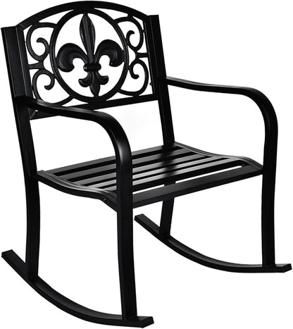 Outdoor Patio Rocking Chair, Metal Rocking seat for for Deck, Backyard or Garden (Black)