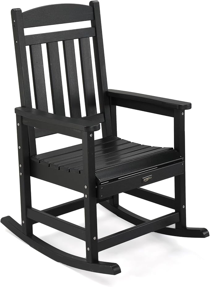 VINGLI 450 lbs Capacity HDPE Outdoor Rocking Chair - Durable, Weather-Resistant Patio Rocker for Garden, Lawn, and Deck, Black
