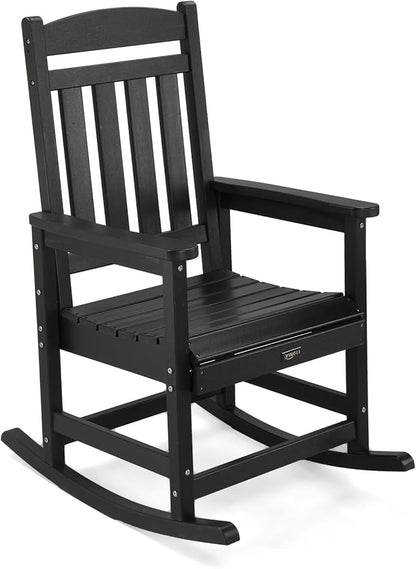 VINGLI 450 lbs Capacity HDPE Outdoor Rocking Chair - Durable, Weather-Resistant Patio Rocker for Garden, Lawn, and Deck, Black