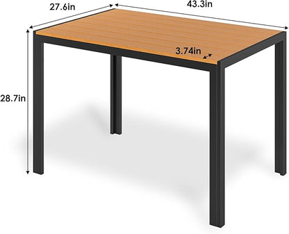 LIFERUN Outdoor Patio Table for 4-6 Person, 43×28in Rectangle Outdoor Dining Table with Wooden-Like Top and Aluminum Frame, Heat and Weather Resistant, Ideal for Garden, Patio, Poolside, Porch, Brown