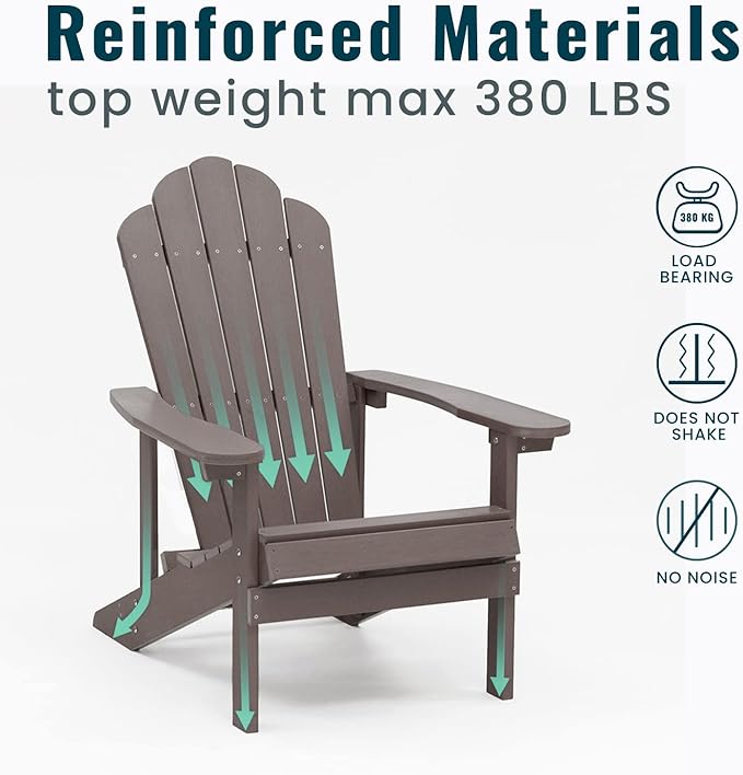 ELEGANT Folding Adirondack Chairs, Patio Chairs, Lawn Chairs, Outdoor Chair, Adirondack Chair Wood, Fire Pit, Weather Resistant for Deck, Backyard, Garden(Gray)