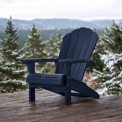 Modern Adirondack Chair with Cup Holder, Outdoor Patio Furniture (Midnight Blue)
