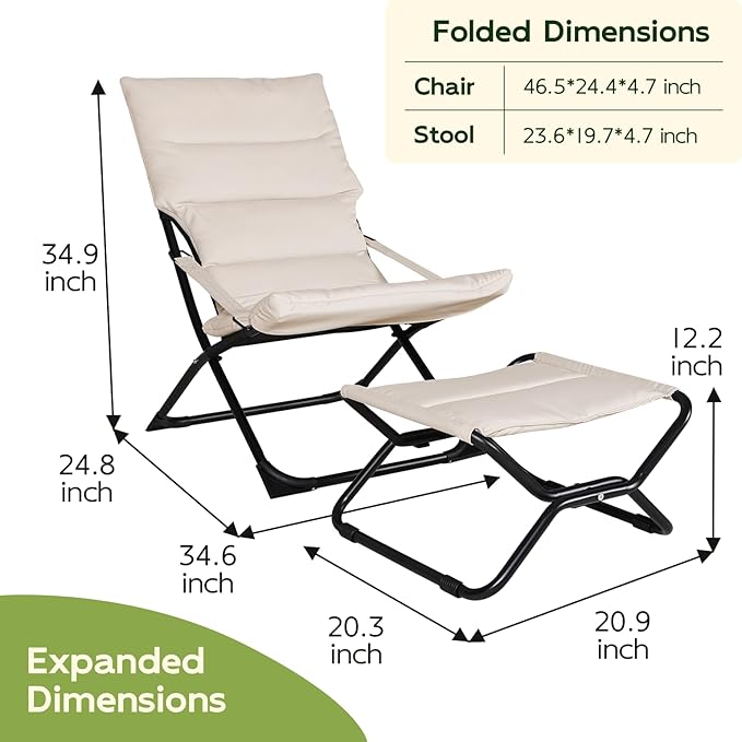 Abba Patio Outdoor Chaise Lounge Chair, Reclining Folding Patio Camping Chair with Separate Footrest - Photo 3