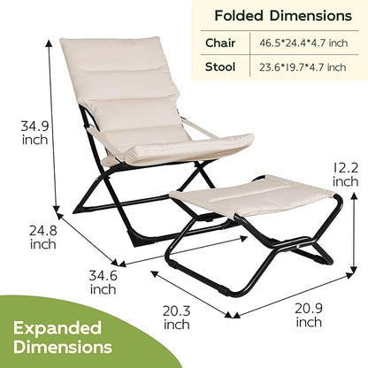 Abba Patio Outdoor Chaise Lounge Chair,Reclining Folding Patio Camping Chair with Separate Footrest,Adjustable Chaise Lounges for Outside,Poolside Beach Lawn Indoor,Beige