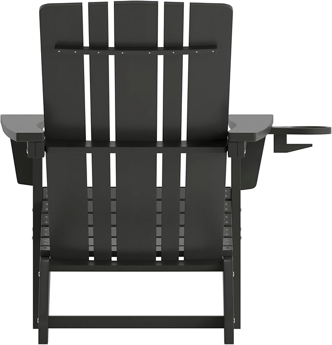 Flash Furniture Halifax Adirondack Chairs with Cup Holders, Weather Resistant Poly Resin Adirondack Chairs, Set of 4, Black
