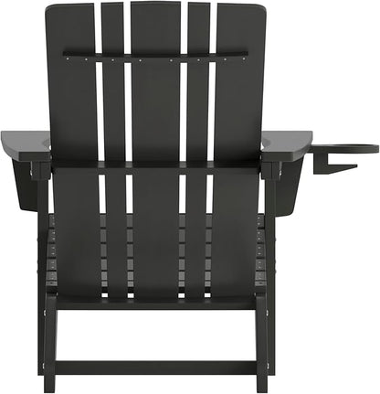 Flash Furniture Halifax Adirondack Chairs with Cup Holders, Weather Resistant Poly Resin Adirondack Chairs, Set of 2, Black