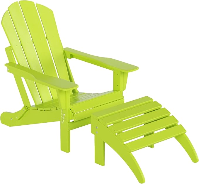 WO Home Furniture Adirondack Ottoman Outdoor Patio Footrest 13.5" Inch Folding Footstool for Outdoor Adirondack Chair (Bright Lime Green)