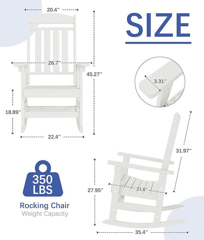 FOOWIN Outdoor Rocking Chair Set of 6, High Back Patio Rocking Chair, HDPE All Weather Resistant Porch Rocker for Adult, Oversized Rocking Chairs for Garden, Lawn, Indoor & Outdoor Use, White