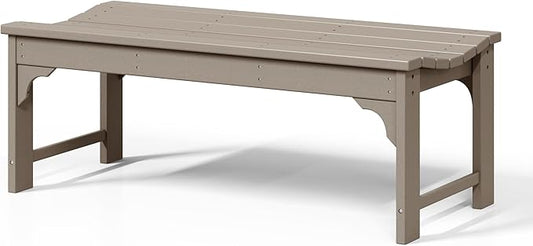 WestinTrends Malibu Outdoor Bench, All Weather Resistant Poly Lumber Backless Patio Garden Bench, Adirondack Curved Bench Seat for Comfort, Weatherwood