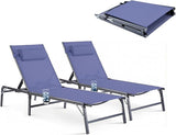 Foldable Outdoor Lounge Chairs Set of 2, No Assembly Chaise Lounge Outdoor with Cup Holder and 6 Adjustable Positions - Photo 1