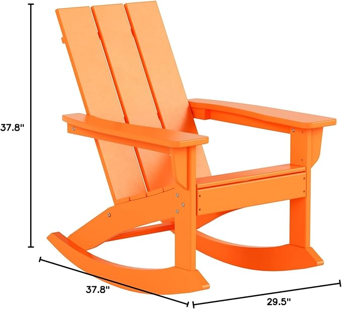 WO WESTIN OUTDOOR HDPE Shoreside Modern Rocking Poly Adirondack Chair (Set of 2),Orange