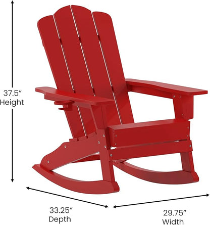 Taylor & Logan Nellis Adirondack Rocking Chair with Cup Holder, Weather Resistant HDPE Adirondack Rocking Chair in Red