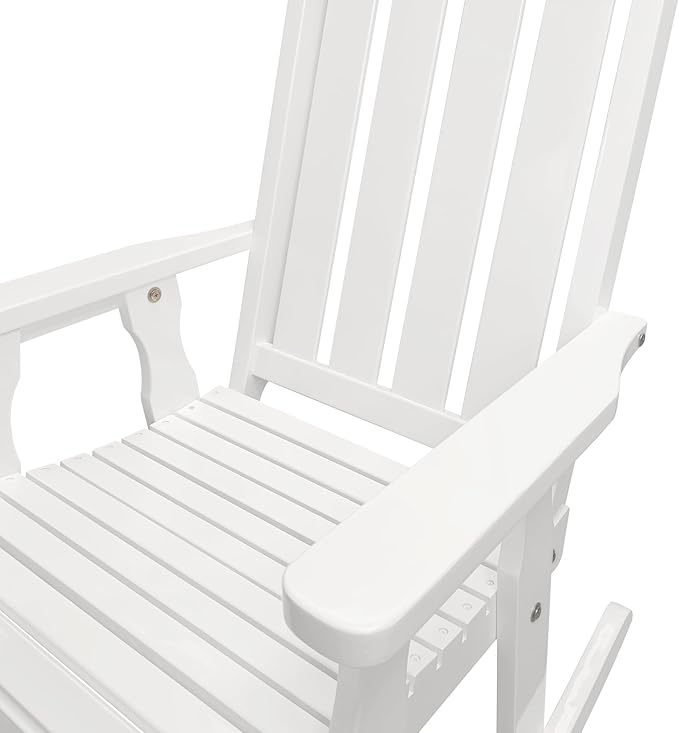 Fortune Candy Wooden Patio Rocking Chair with Comfortable Backrest Inclination, High Backrest and Deep Contoured Seat, Solid Fir Wood, Heavy Duty 600 LBS (Pure White, 2 Pieces)