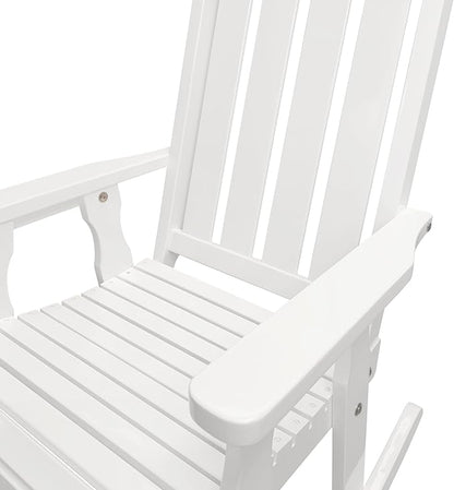 Fortune Candy Wooden Rocking Chair with Comfortable Backrest Inclination, High Backrest and Deep Contoured Seat, Solid Fir Wood, Heavy Duty 600 LBS, for Backyard, Porch and Patio (PU White)