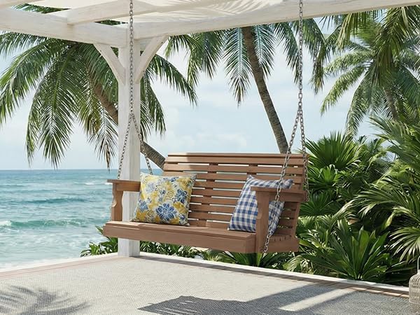 Psilvam Porch Swing, 2-Person Poly Lumber Outdoor Porch Swing, All-Weather Farmhouse Patio Swing That Never Rot and Fade - Photo 2