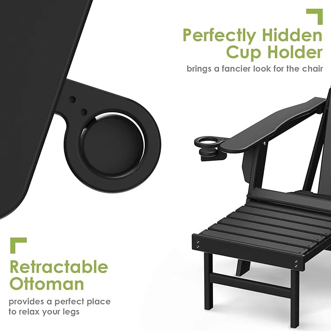 GREENVINES Adirondack-Chairs-with-Ottoman | Folding | Retractable-Footrest | HDPE Plastic | All Weather Fire Pit Chair - Photo 4