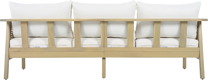 Merax Patio Acacia Wood PE Wicker 3-Seater Sofa with Waterproof Detachable Cushion, Outdoor Furniture - Photo 4