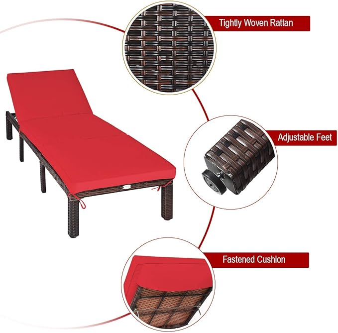 Tangkula Rattan Wicker Chaise Lounge Chair, Outdoor Patio Lounger Recliner Chair w/Adjustable Backrest - Photo 6