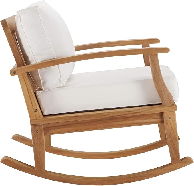 Modway EEI-4177-NAT-WHI Marina Patio Teak Rocking Chair, Natural White