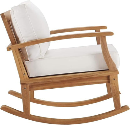 Modway EEI-4177-NAT-WHI Marina Patio Teak Rocking Chair, Natural White