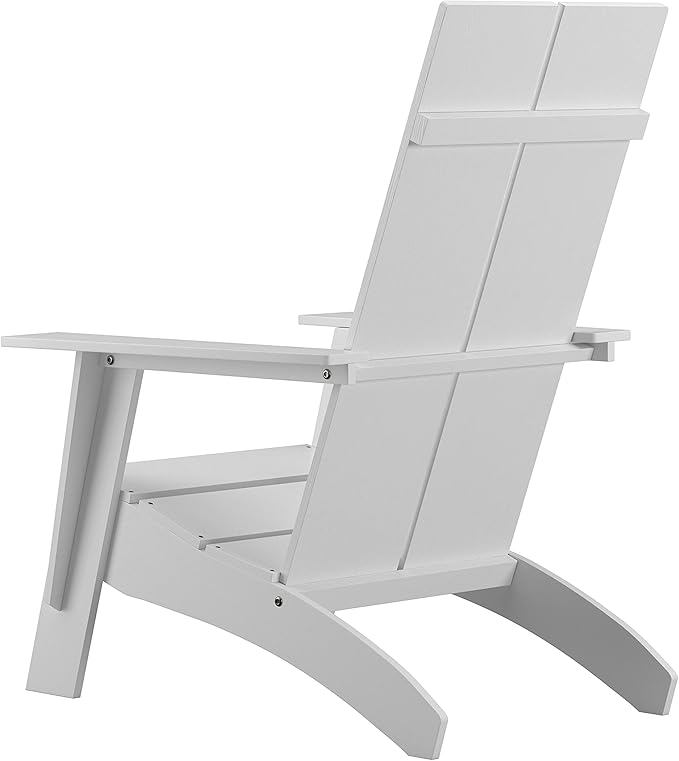 Flash Furniture Sawyer Modern Commercial 2-Slat Back Adirondack Chair - White Commercial All-Weather Poly Resin Lounge Chair