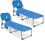 GYMAX Tanning Chair, Beach Lounge Chair with Face Hole, 5 Level Adjustable Backrest, Removable Pillow & Carry Handle - Photo 1