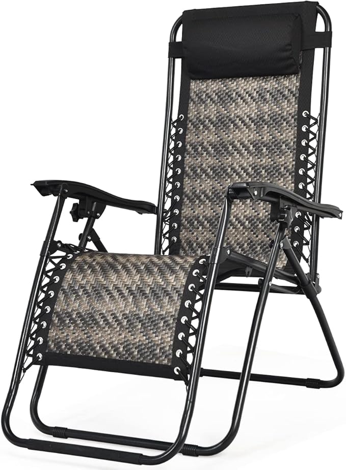 COSTWAY Patio Rattan Zero Gravity Lounge Chair Folding Recliner W/Headrest Mix Gray