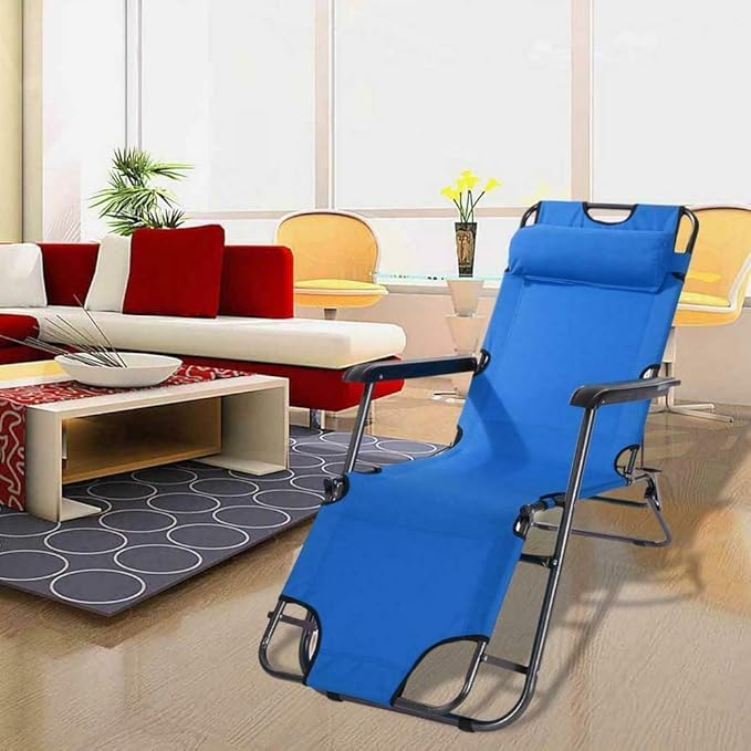 Patio Lounge Chair, Portable Folding Outdoor Patio Lounge Chairs Sun Pool Lawn Chaise with Pillow for Outdoor Camping - Photo 2