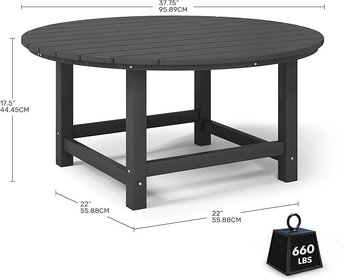 Costaelm Patio Conversation Table, Tatio Accent HDPE Outdoor Weather Resistant, Round Outdoor Porch Balcony Patio Drink Tables for Outside, Pool, Backyard, Gray