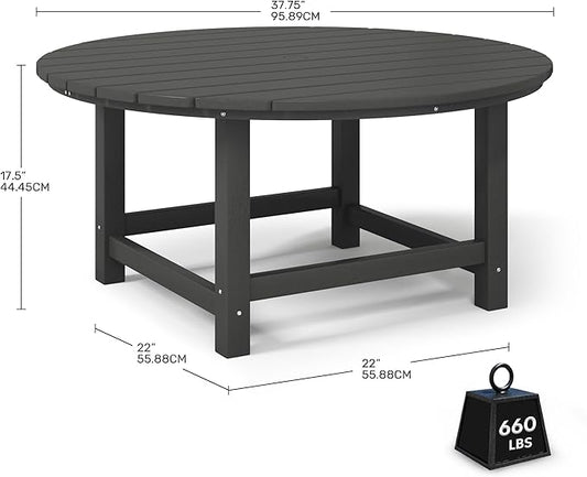 Costaelm Patio Conversation Table, Tatio Accent HDPE Outdoor Weather Resistant, Round Outdoor Porch Balcony Patio Drink Tables for Outside, Pool, Backyard, Gray