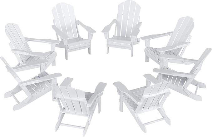 WO WESTIN OUTDOOR HDPE Laguna Outdoor Folding Poly Adirondack Chair (Set of 8),White